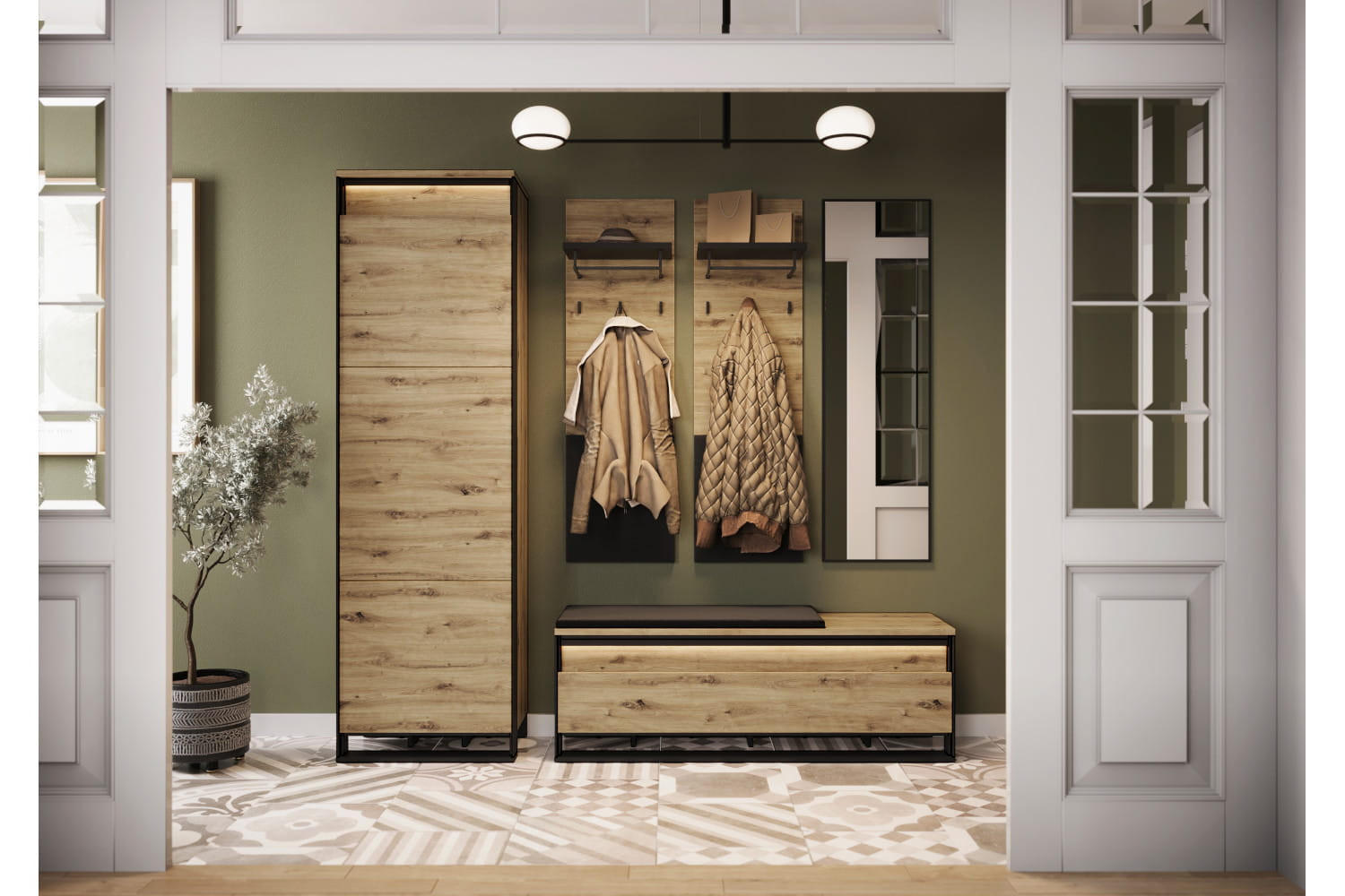 GARDEROBE Quant 5 - Schwarz/Eiche Artisan, Holzwerkstoff (195/249/40cm) - Meblini