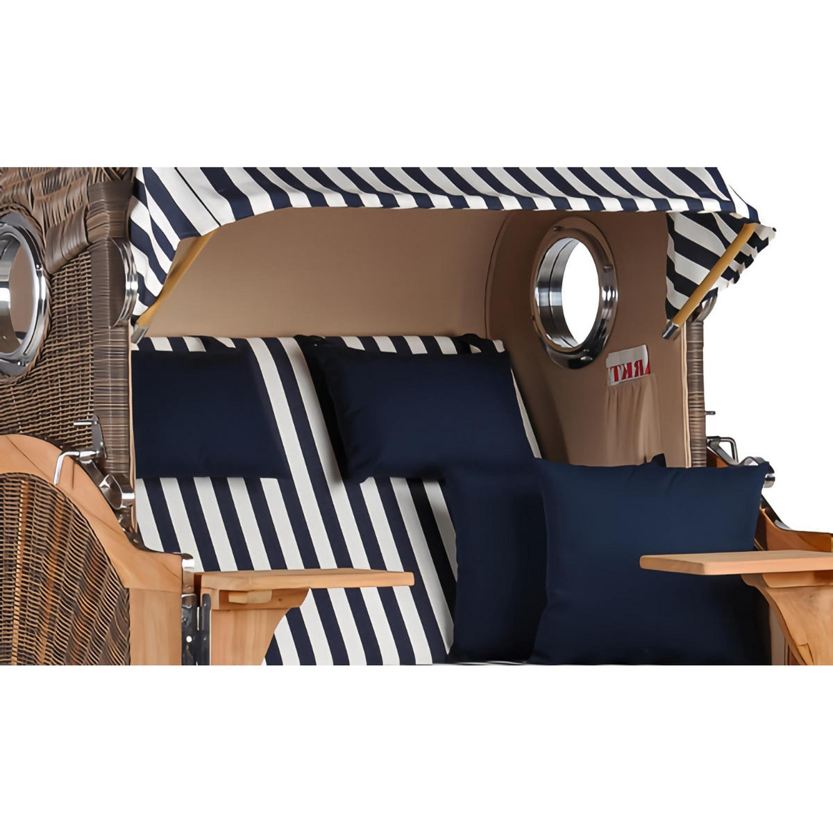 STRANDKORB Düne 2 Sitzer Teak PE Grey - Blau/Braun, Holz/Metall (125/170/80cm) - Mr. Deko