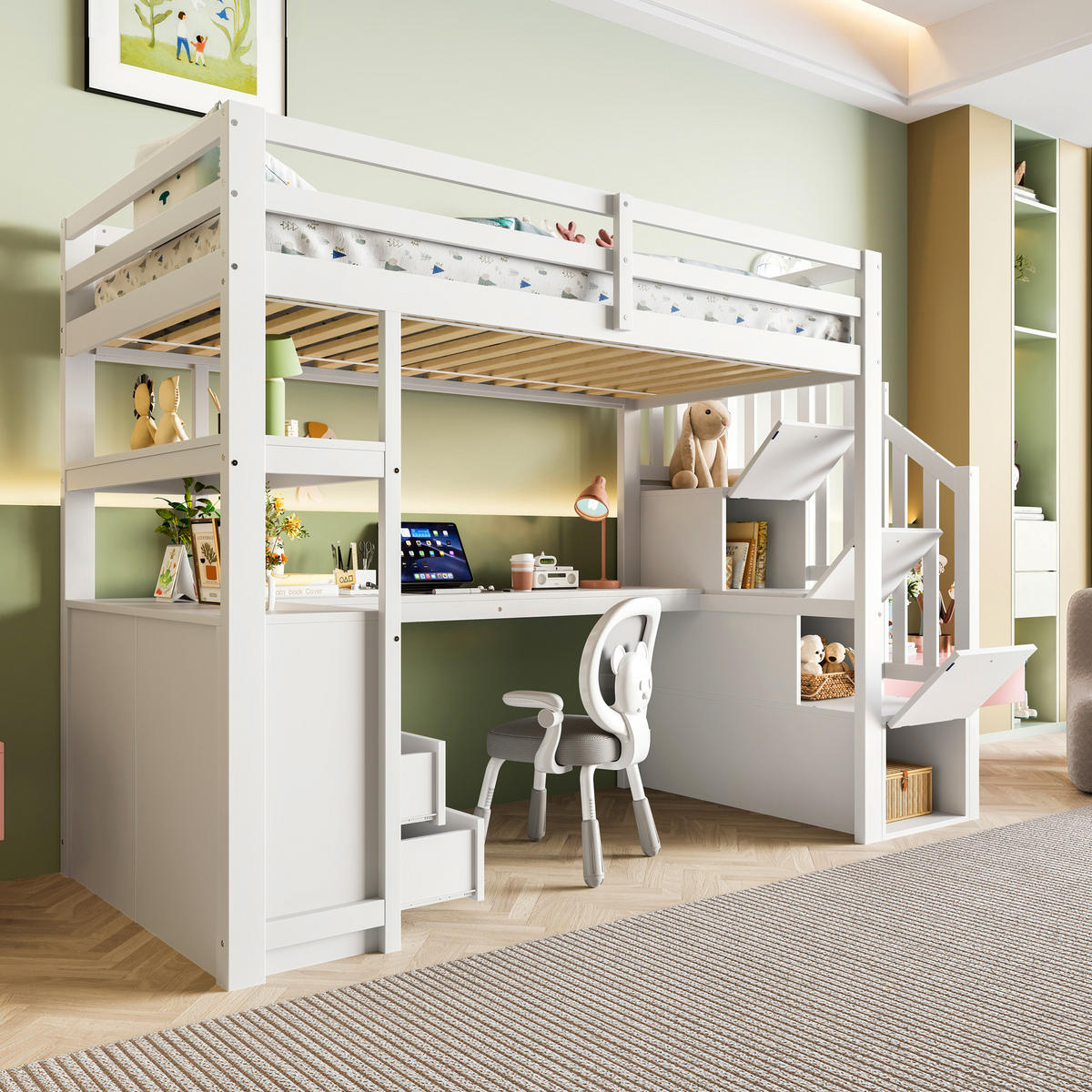 HOCHBETT 90x200cm Weiß Stauraumleiter 2 Schubladen - Weiß, Holz (90/200cm) - FLIEKS