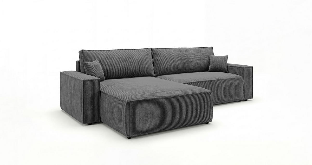 ROHOVÁ pohovka VIENNA levá tmavě šedá manšestr Poso 60 - funkce spaní, úložný prostor - antracitová, textil (285/185cm) - Cornero