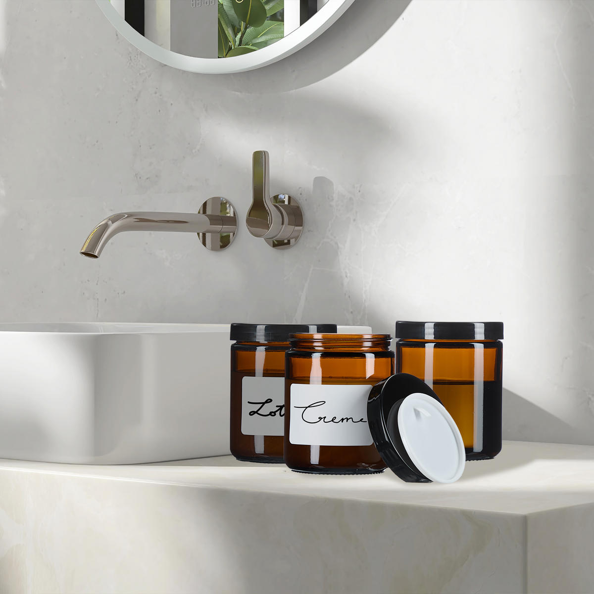12XSALBENTIEGEL - Braun, Glas/Kunststoff (7/9/7cm) - Relaxdays