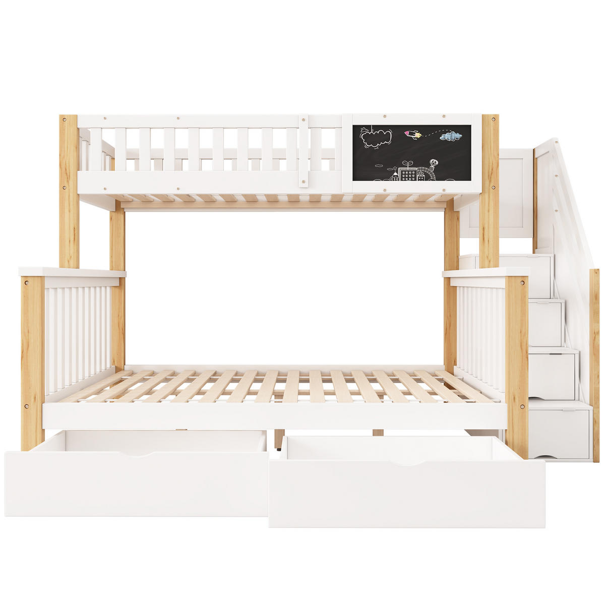 KINDER-ETAGENBETT 90x200+140x200 Tafel Schubladen Weiß Eiche - Multicolor, Holzwerkstoff (140/200cm) - FLIEKS