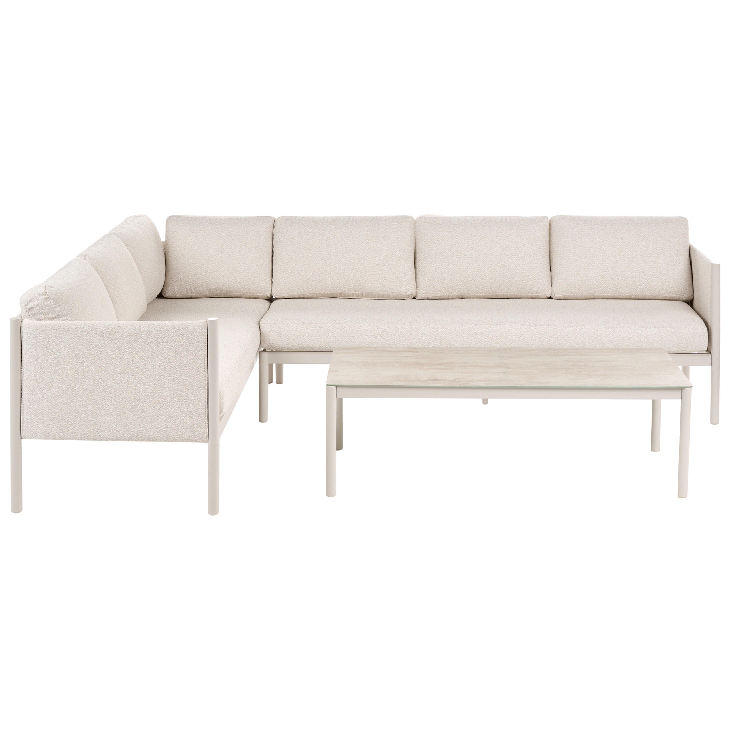 GARTEN Ecksofa mit Tisch 5-Sitzer Metall Hellbeige rechtsseitig Tonara - Beige, Metall - Beliani