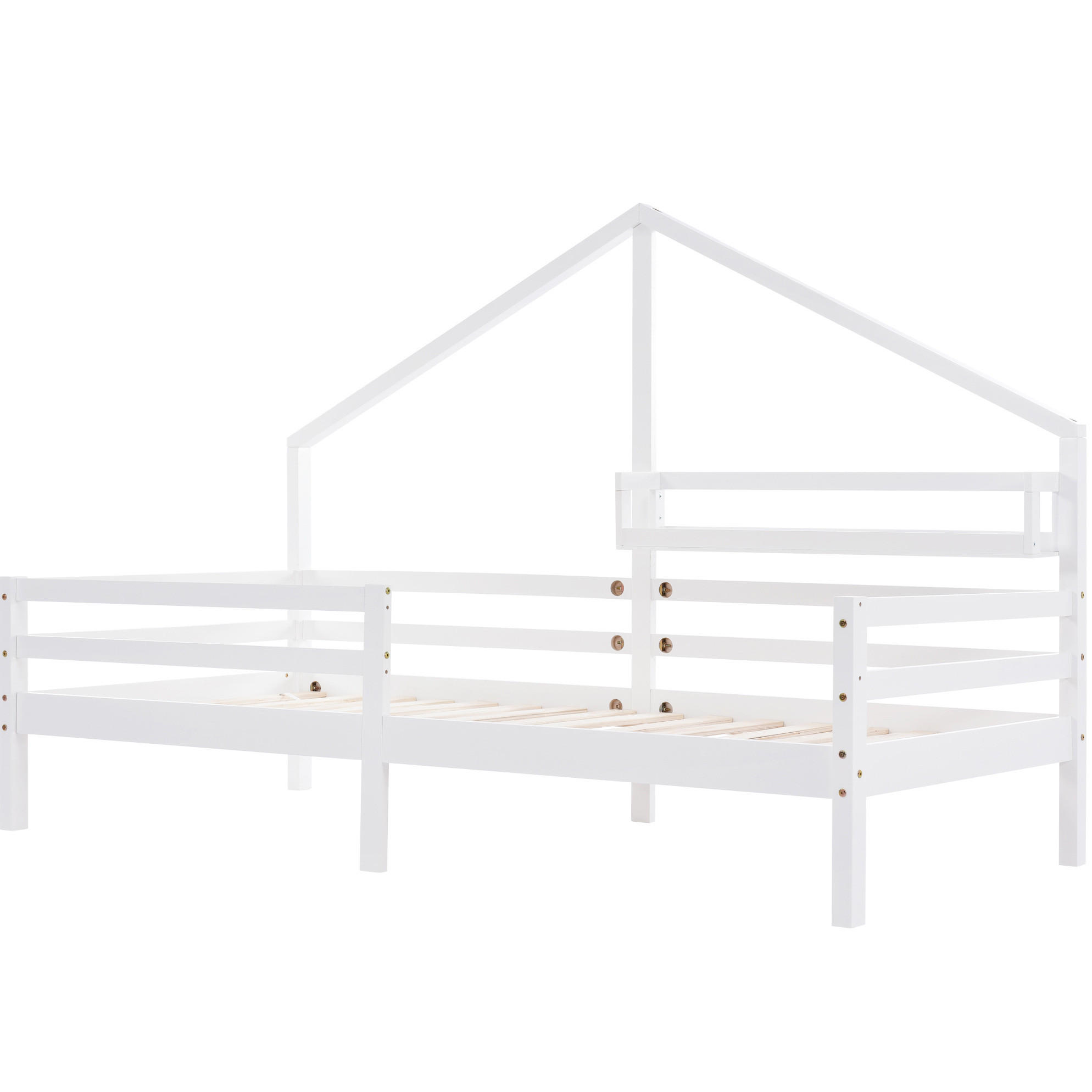 Modfu DĚTSKÁ postel z borovice 90x200 cm bílá s policí, zábranou a skandinávským designem