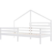 KINDEREINZELBETTEN aus Kiefer 90x200 cm in Weiß mit Ablageregal & Rausfallschutz - Weiß, Holz (90/200cm) - Modfu