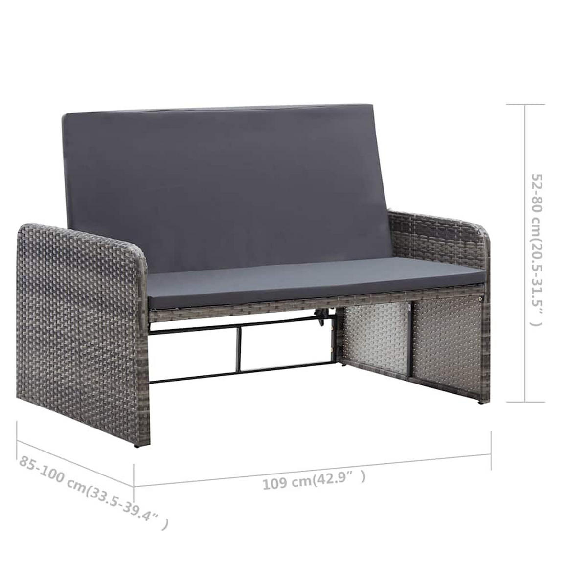 LOUNGEGARNITUR mit Auflagen und Kissenbox, aus Poly Rattan, Grau, 2-teiliges Set - Grau, Kunststoff/Textil - vidaXL