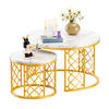 COUCHTISCH 2-teiliges Set 70/70/45 cm und 45/45/37 cm Weiß und Gold Stapelbar mit Stahlrahmen - Goldfarben/Weiß, Holzwerkstoff (70/70/45cm) - OKWISH
