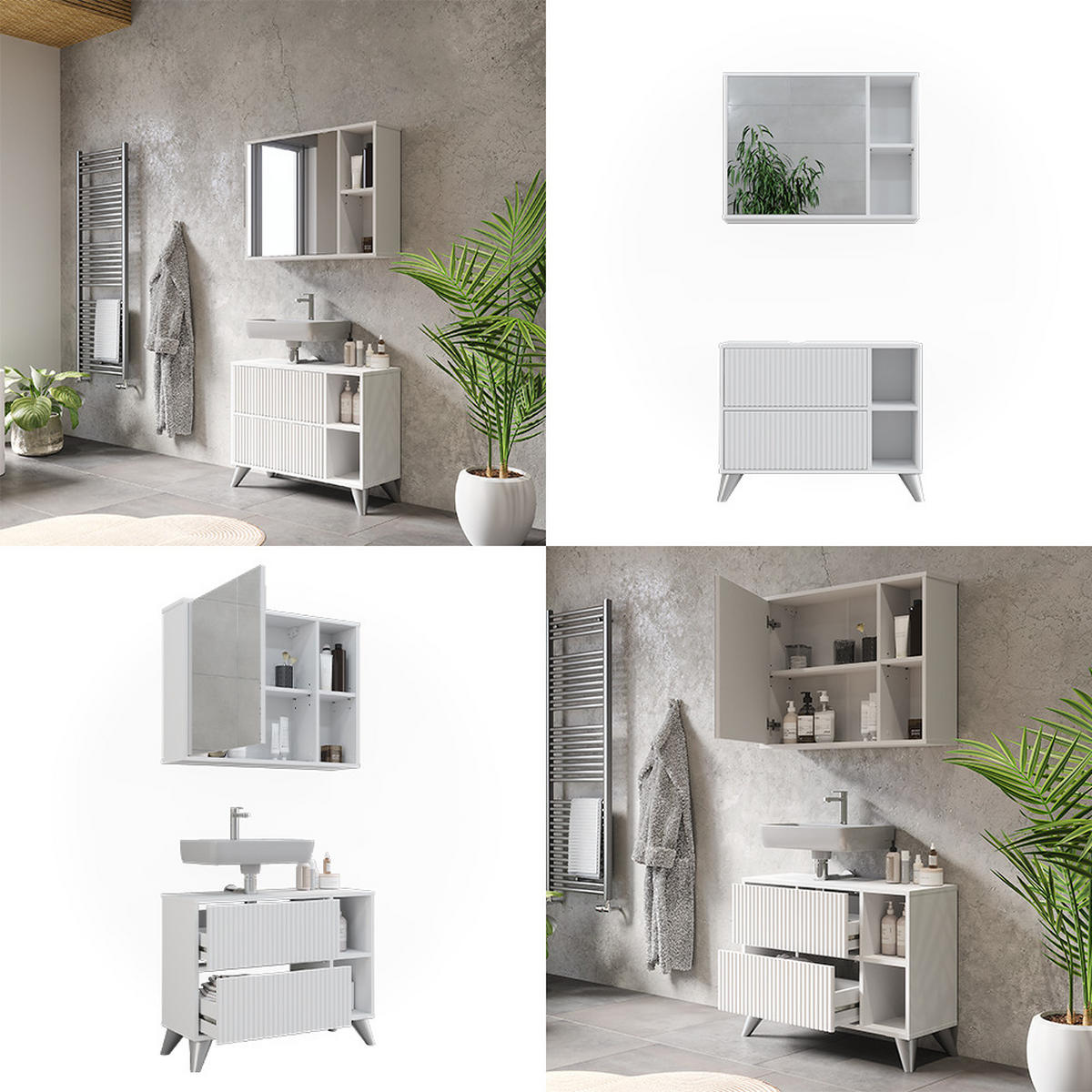 BADMÖBEL-SET Leano Weiß 80 cm, Set 1 - Weiß, Holzwerkstoff (80/62/30cm) - Vicco