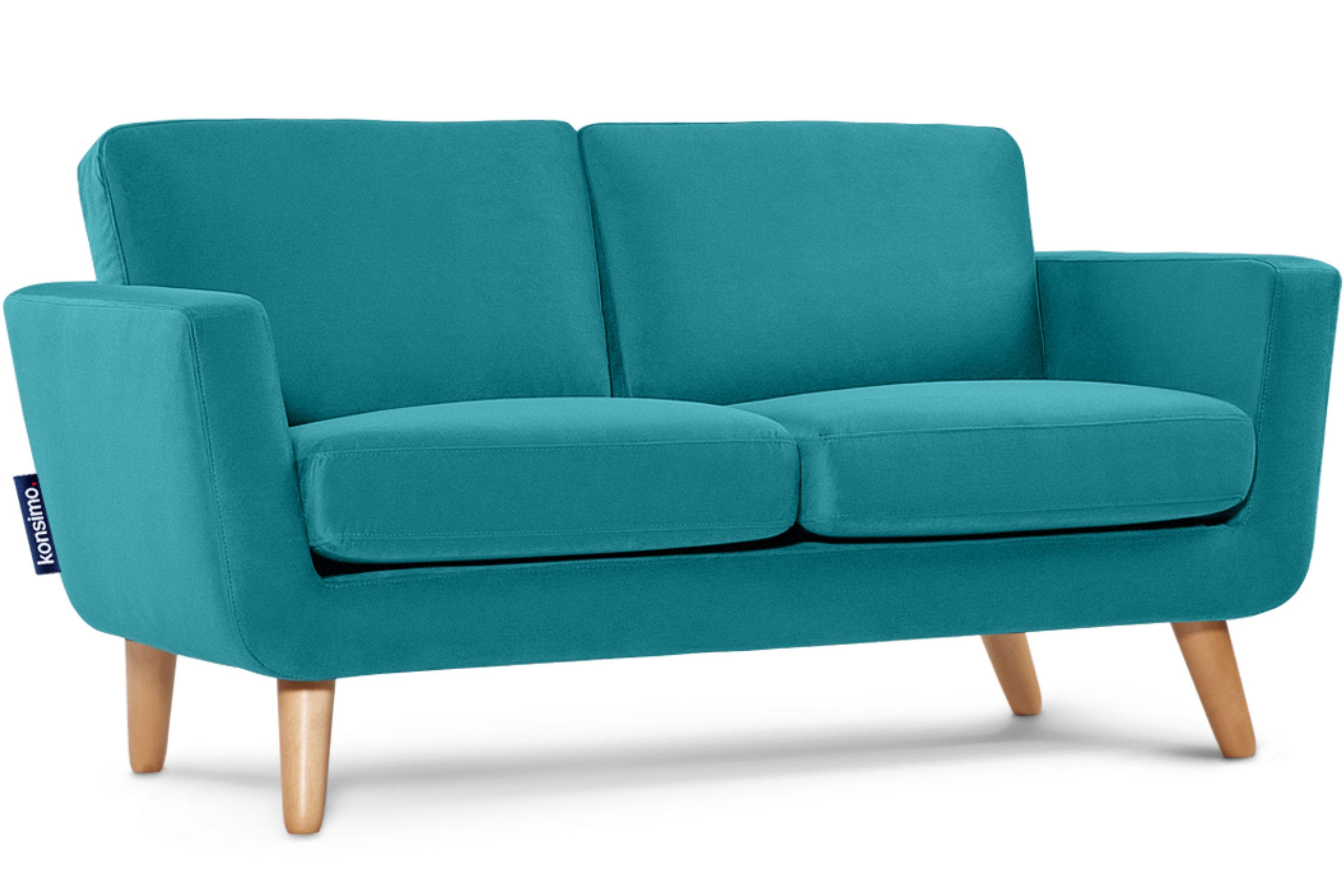 SOFA TAGIO mit Armlehnen, Türkisblau - Türkis/Braun, Buchenholz/Textil (153/80/84cm) - KONSIMO®
