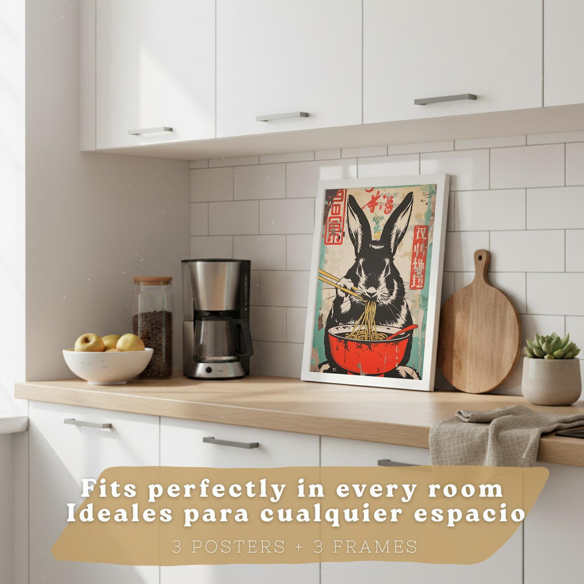 PLAKAT Sada 3 Ramen Animals A3 Bílý rám - bílá, papír (29.7/1/42cm) - Nacnic