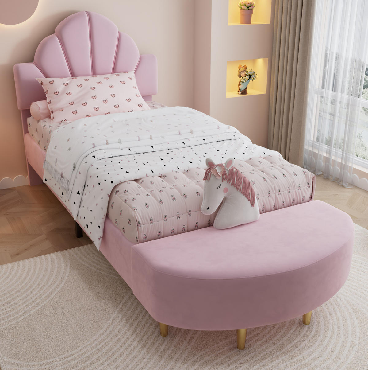 POLSTERBETT 90/200 cm Rosa aus Samt mit Bettbank - Rosa, Textil (90/200cm) - OKMYHOME