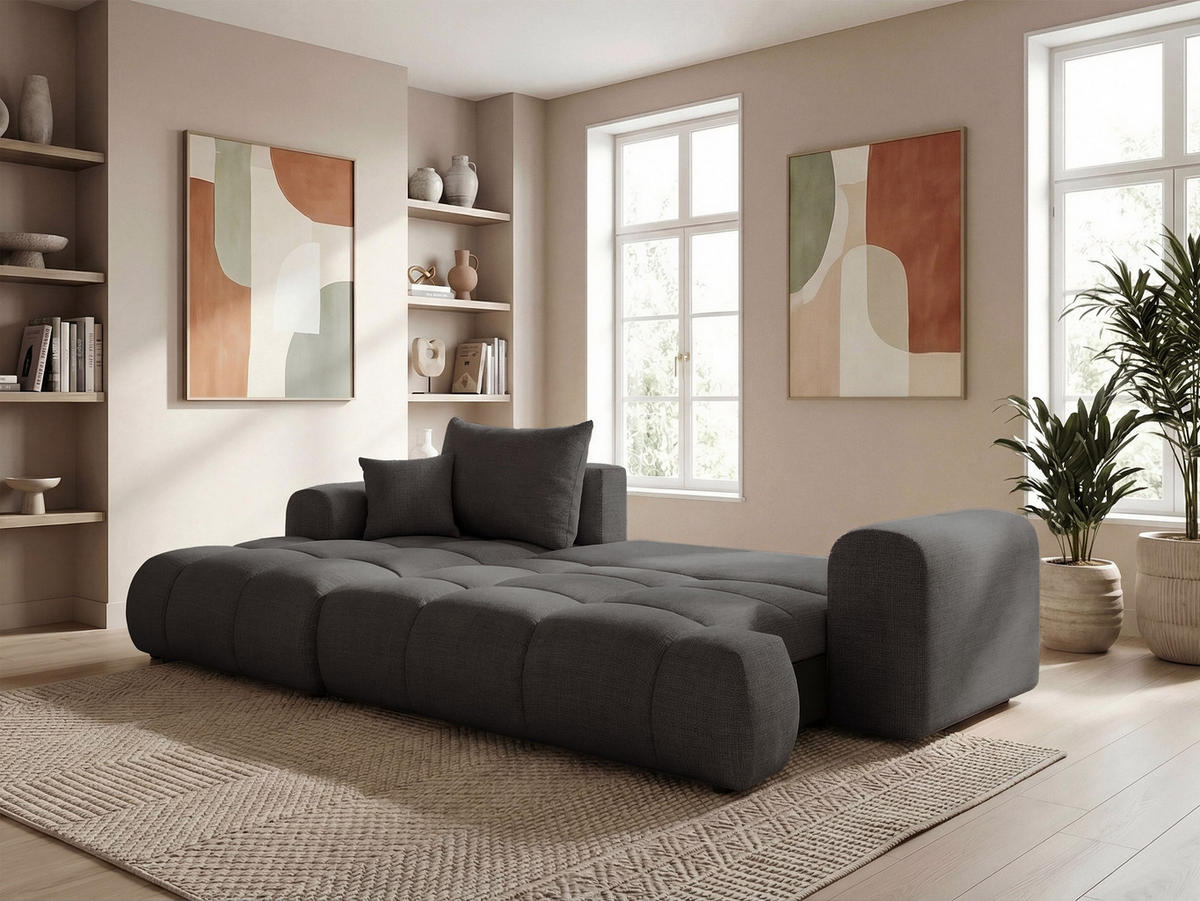 ECKSOFA MILANO mit Schlaffunktion und Bettkasten Dunkelgrau - Dunkelgrau, Holzwerkstoff/Kunststoff (250/90cm) - Idohome