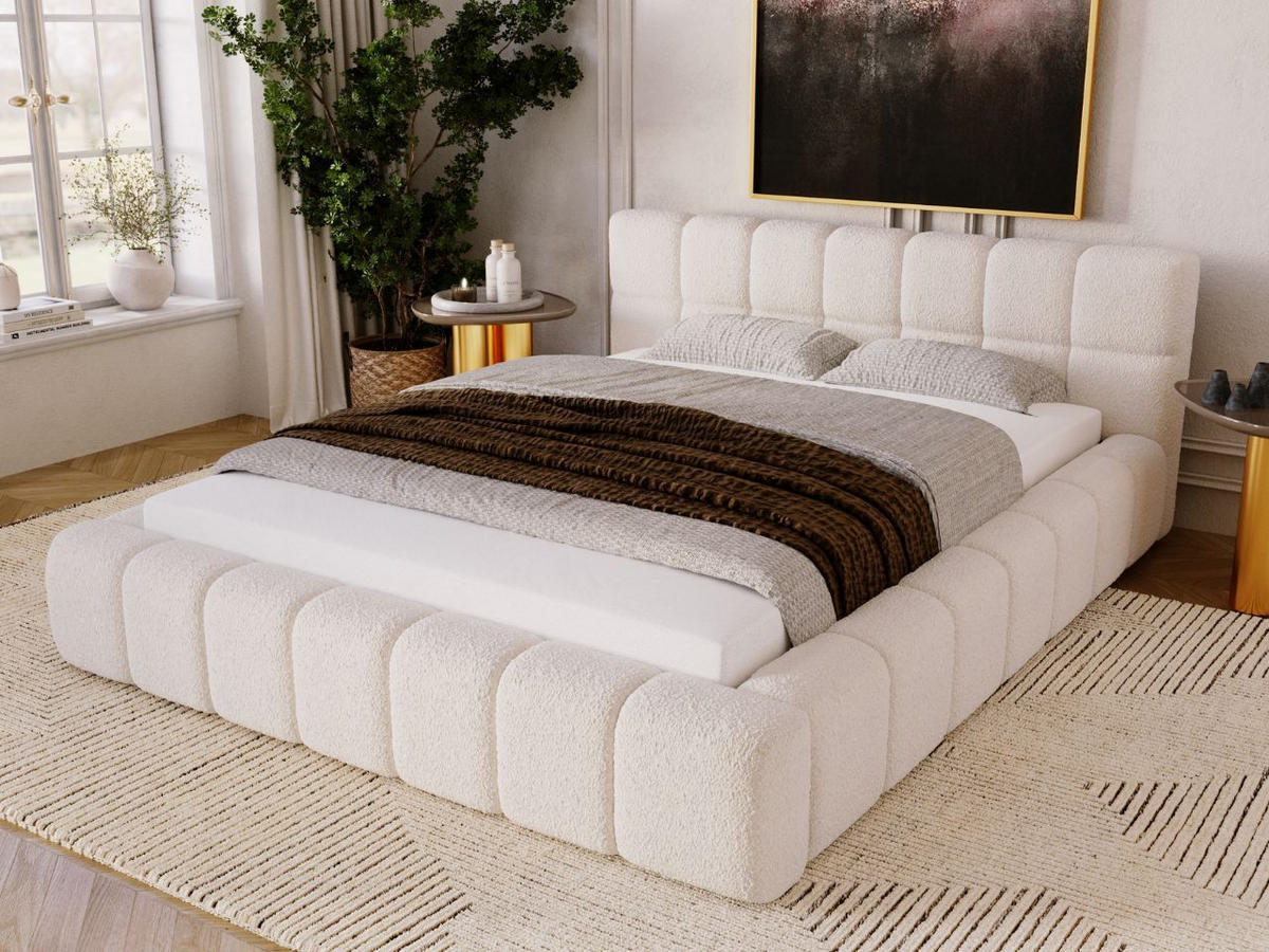 POLSTERBETT Alicante Bouclé-Stoff 140x200 Beige - Beige, Textil (140/200cm) - Graingold