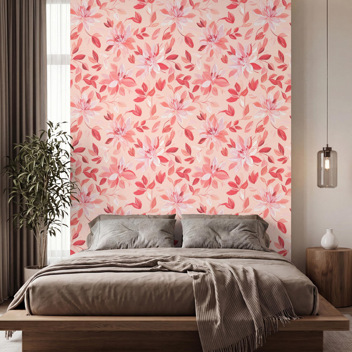 TAPETE - Botanisch - Blumen - Rot - 200x280 cm - Koralle, Papier (200/280cm) - OnlyWow