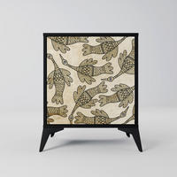 SIDEBOARD ALMONDINE SONGBIRD, Schwarz, 57,5x42x70,5 cm, Schwarze Metall-Sternfüße - Multicolor/Schwarz, Holzwerkstoff/Metall (57.5/70.5/42cm) - SpaceRebels