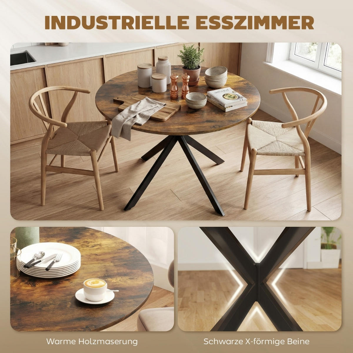 ESSTISCH Rund 100 cm DE-39926 Rustikal-Braun - Braun, Holzwerkstoff (100/100/75cm) - ComfortXL