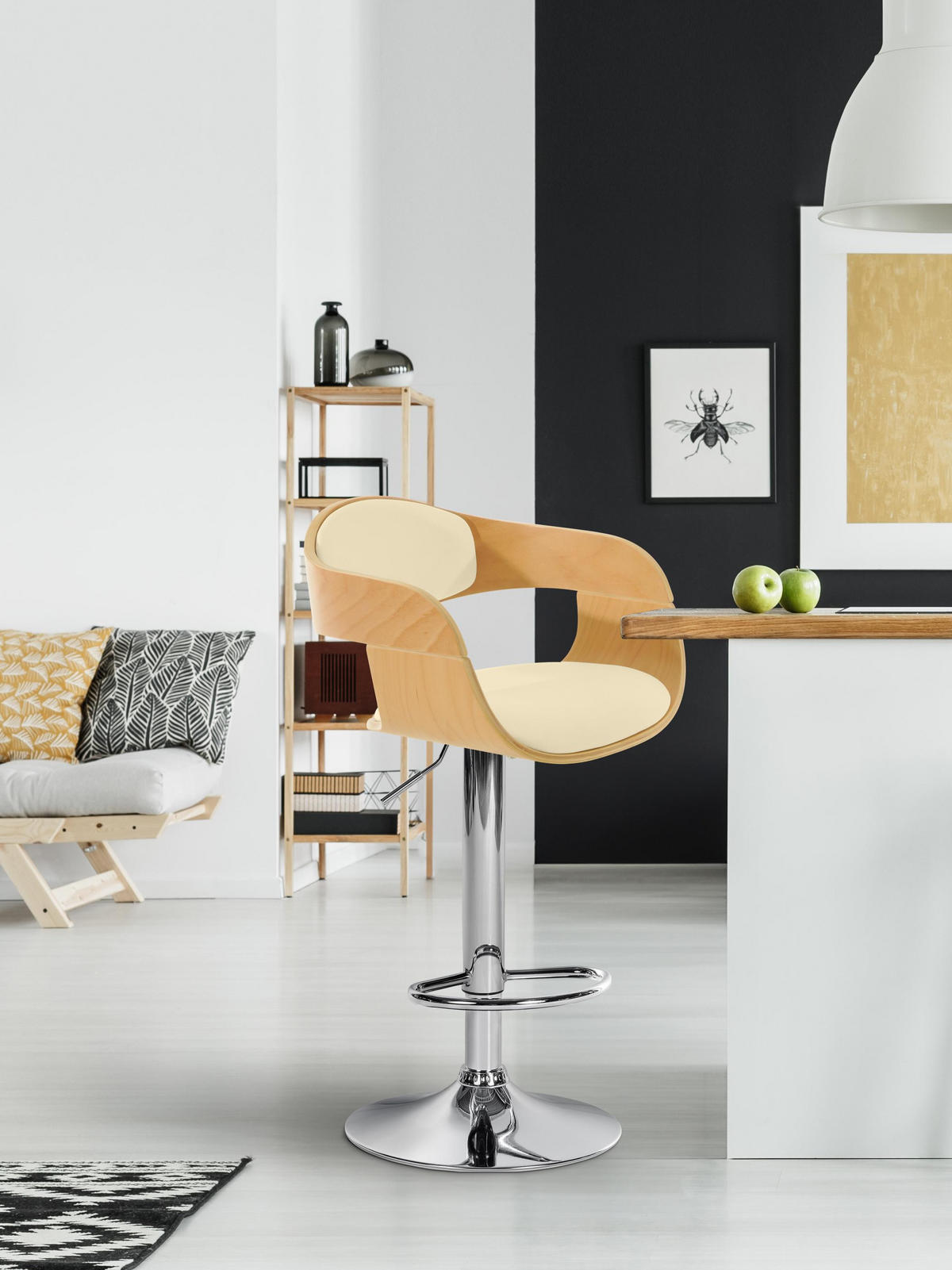 BARHOCKER Lederlook natura/creme - Eukalyptusholzfarben/Creme, Textil/Metall (50/88/48cm) - CLP
