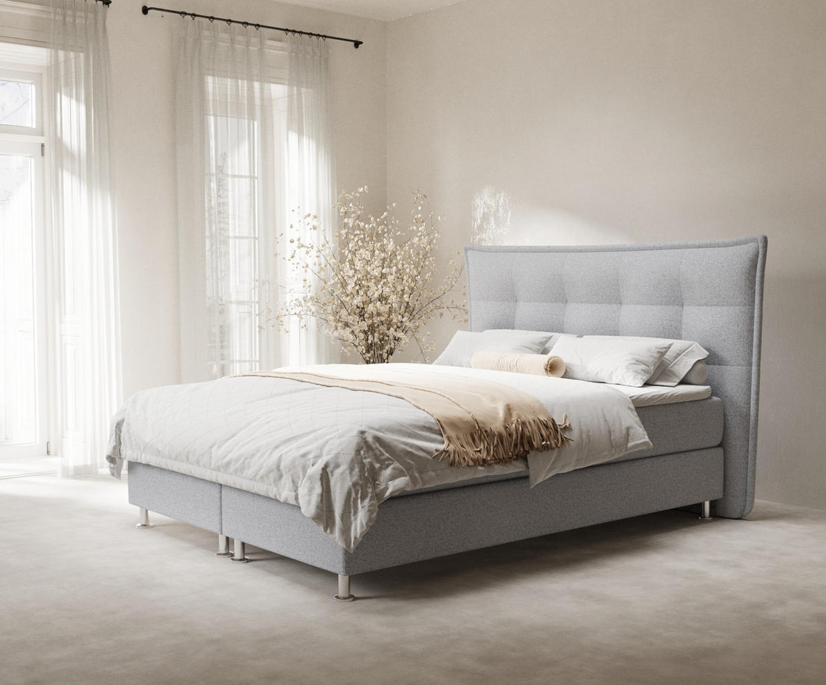 BOXSPRINGBETT Minori Hellgrau 200/200 cm mit Latex-Topper - Silberfarben/Hellgrau, Holz/Holzwerkstoff (200/200cm) - Maison de Reve