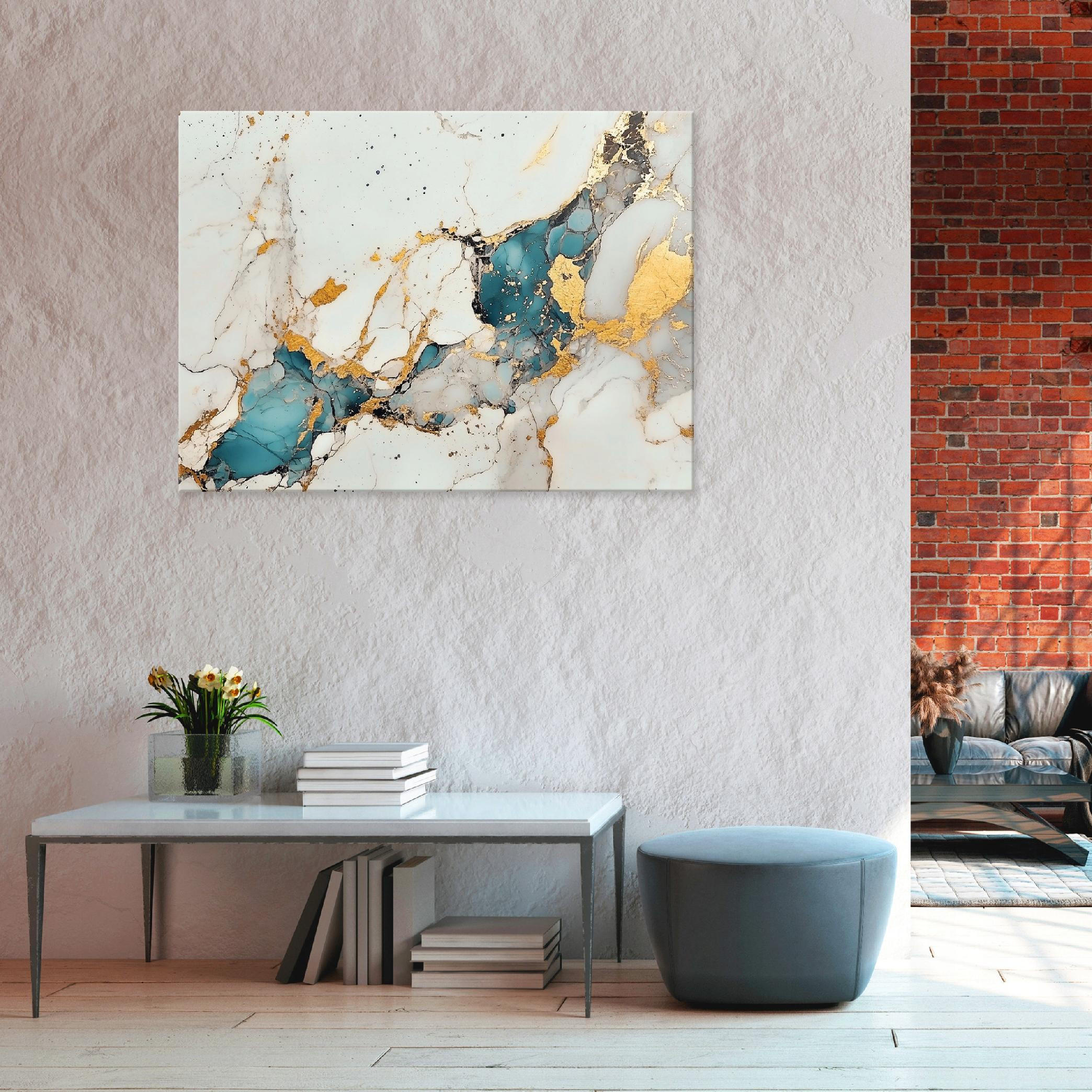 LEINWANDBILD Abstrakt Marmor Grau Gold Modern Wohnzimmer 100x70 - Grau, Holzwerkstoff (100/70cm) - Wallarena