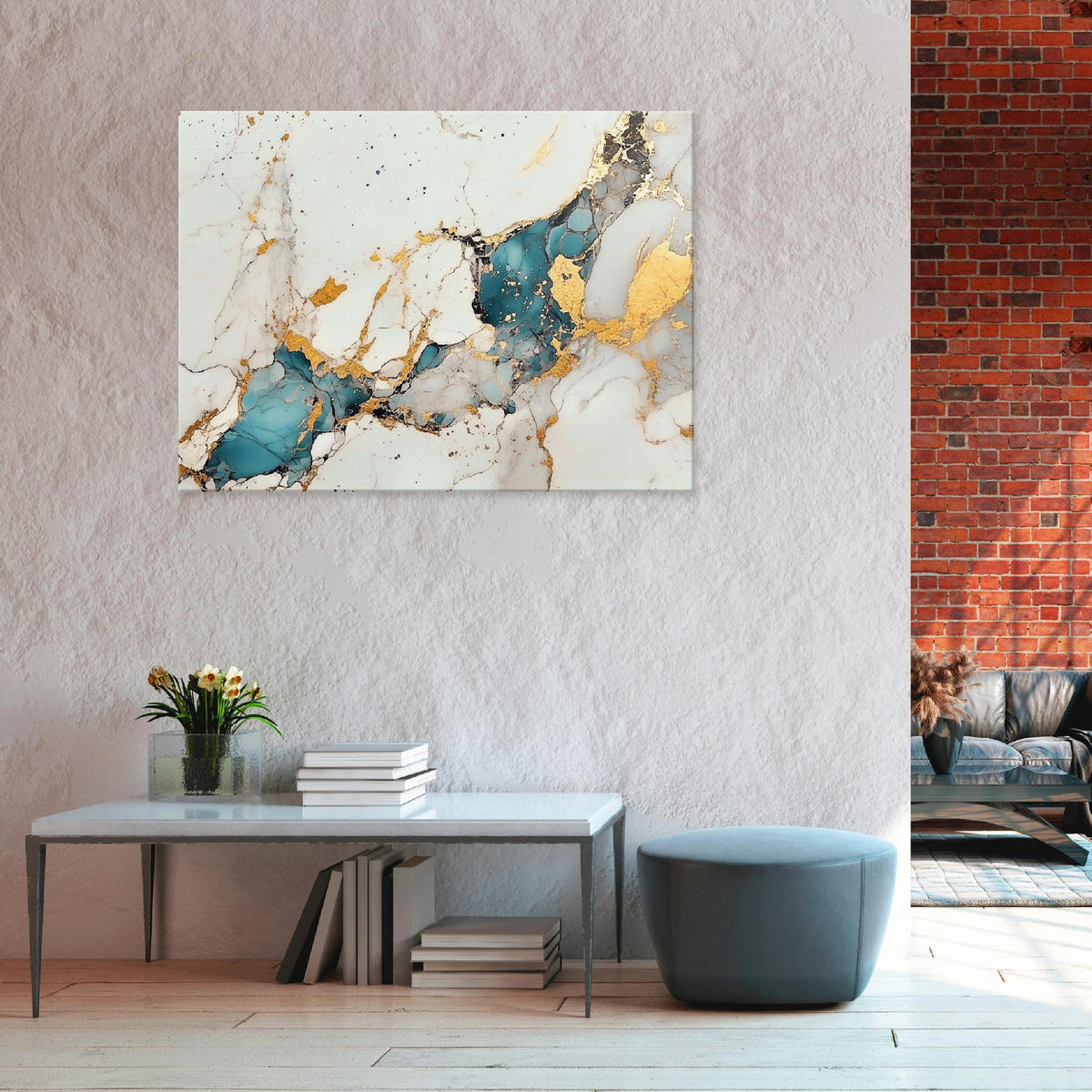 LEINWANDBILD Abstrakt Marmor Grau Gold Modern Wohnzimmer 100x70 - Grau, Holzwerkstoff (100/70cm) - Wallarena
