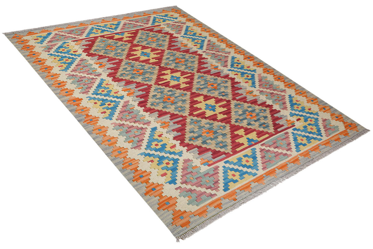 HANDWEBTEPPICH Kelim Gashgai Rot 202/156 cm Schurwolle - Rot, Textil (156/202cm) - Looma