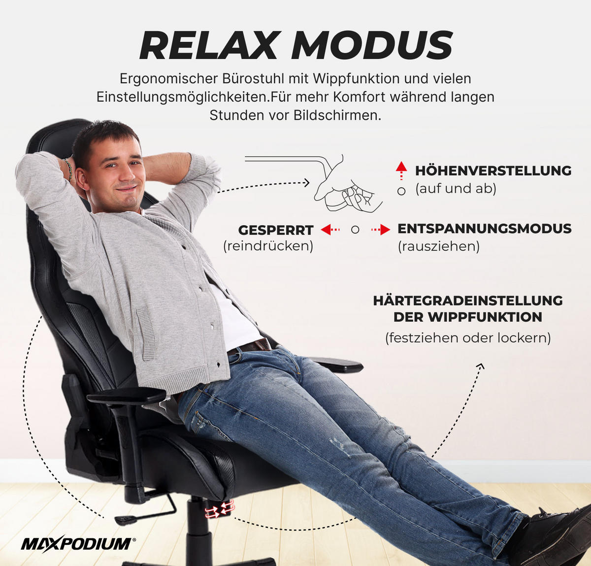 GAMING-STUHL Tactical SMI mit Massagefunktion Schwarz - Schwarz, Metall (55/137/55cm) - MaxPodium
