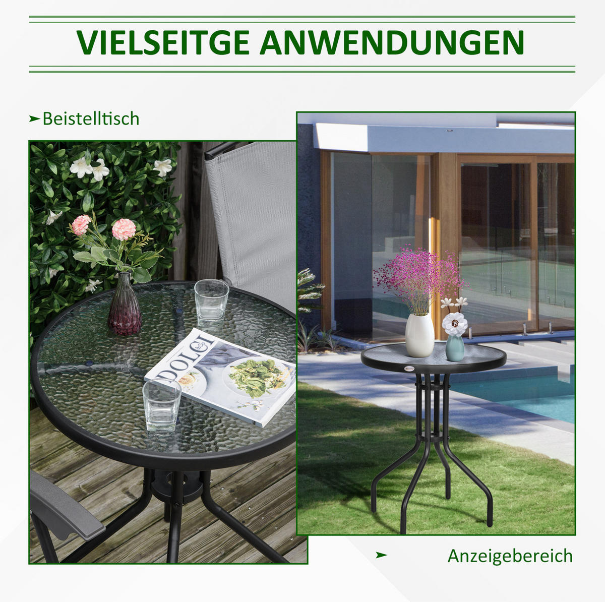 BALKONOVÝ stůl Ø60/70 cm černý z kovu se skleněnou deskou pro zahradu a balkon - černá, kov (60/60/70cm) - OKWISH