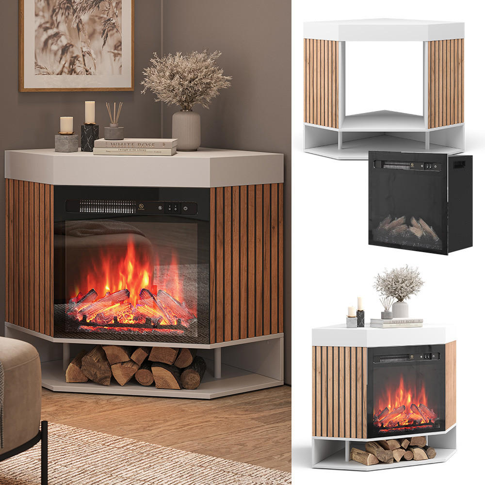 ELEKTROKAMIN Lynea Weiß 100 cm mit realistischem Flammeneffekt und Heizung 1800W - Weiß, Holzwerkstoff (100/80/73cm) - Vicco