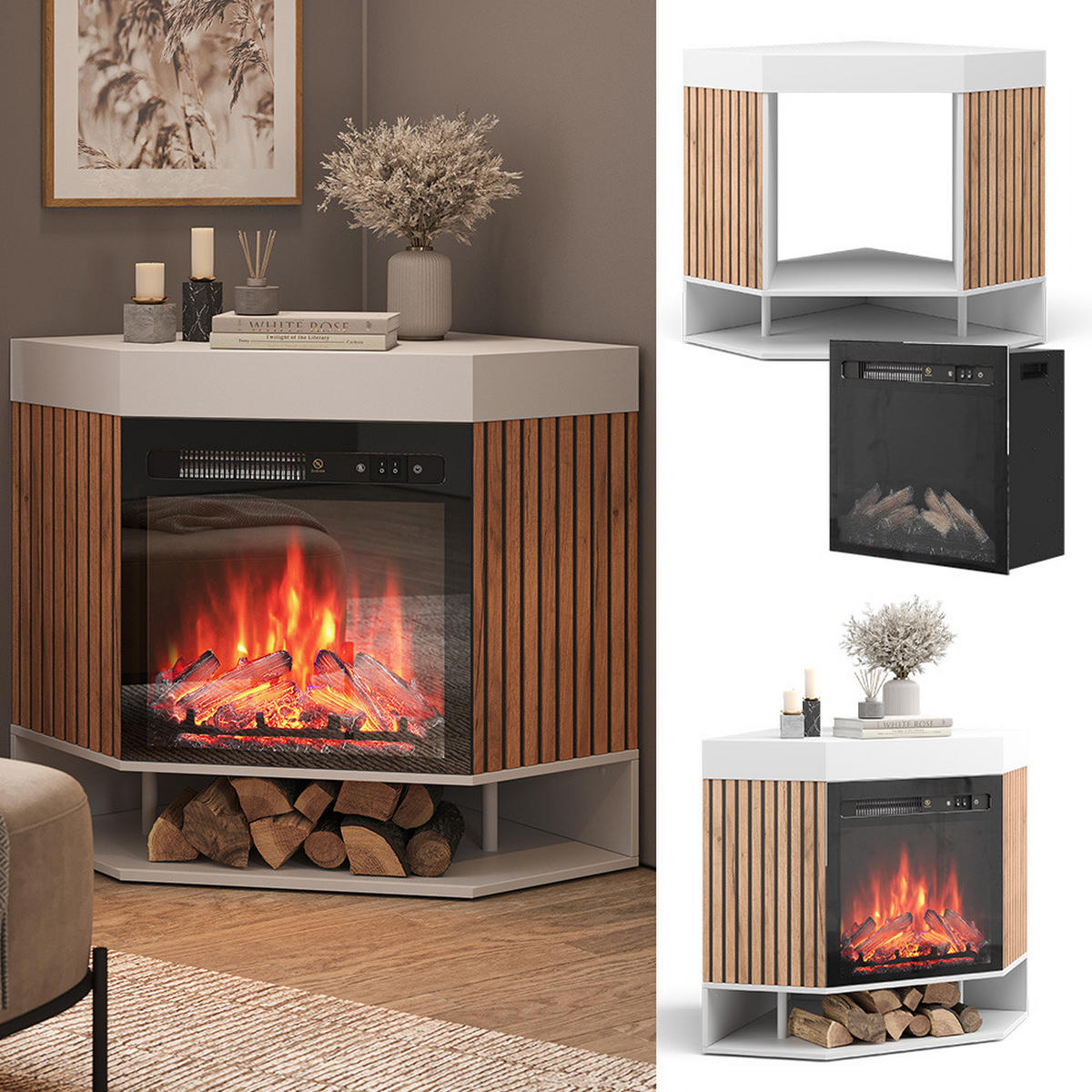 ELEKTROKAMIN Lynea Weiß 100 cm mit realistischem Flammeneffekt und Heizung 1800W - Weiß, Holzwerkstoff (100/80/73cm) - Vicco