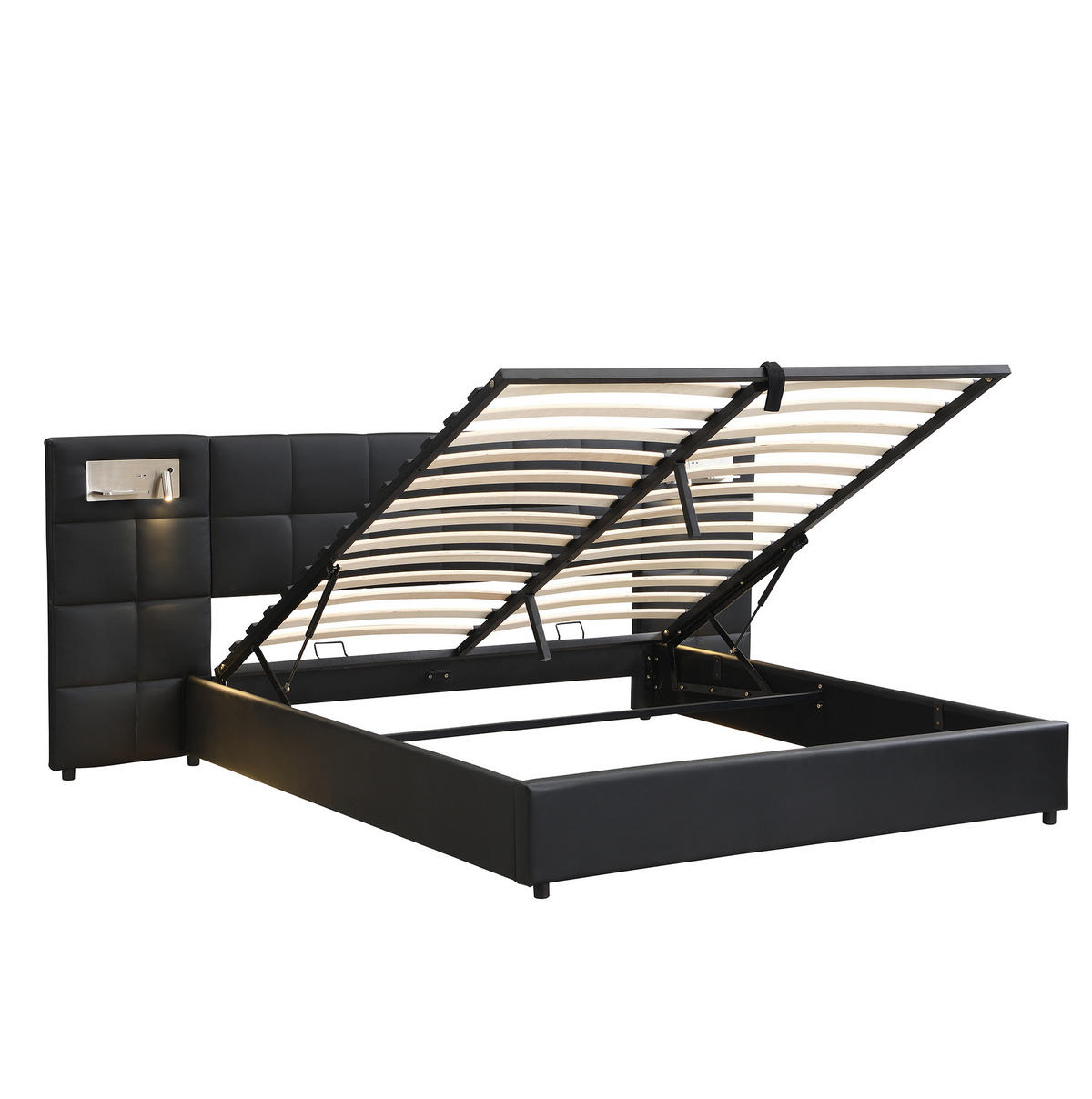 POLSTERBETT 180/200 cm Schwarz aus PU mit Stauraum - Schwarz, Kunststoff (180/200cm) - OKMYHOME