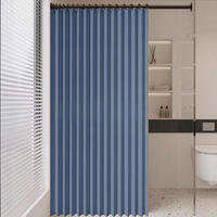 DUSCHVORHANG Blau magnetisch Leinen waschbar schnell trocknend schimmelresistent blickdicht für Badewanne oder Dusche - Blau, Textil (100/200cm) - MCBOSON