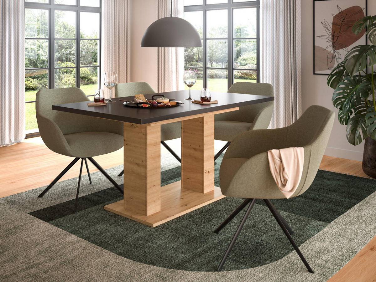 ESSTISCH grau, Eiche Artisan Küchentisch ausziehbar 150 - 190 cm - Eiche Artisan/Grau, Holzwerkstoff/Metall (150/90/76cm) - Inn.Furn