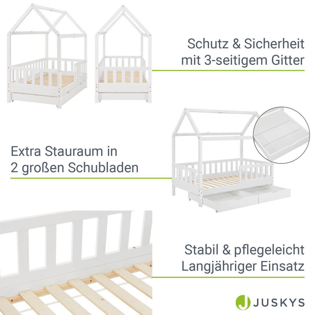 KINDERBETT Marli mit Matratze und Bettkasten weiß 90x200 cm - Weiß, Holz (90/200cm) - Juskys