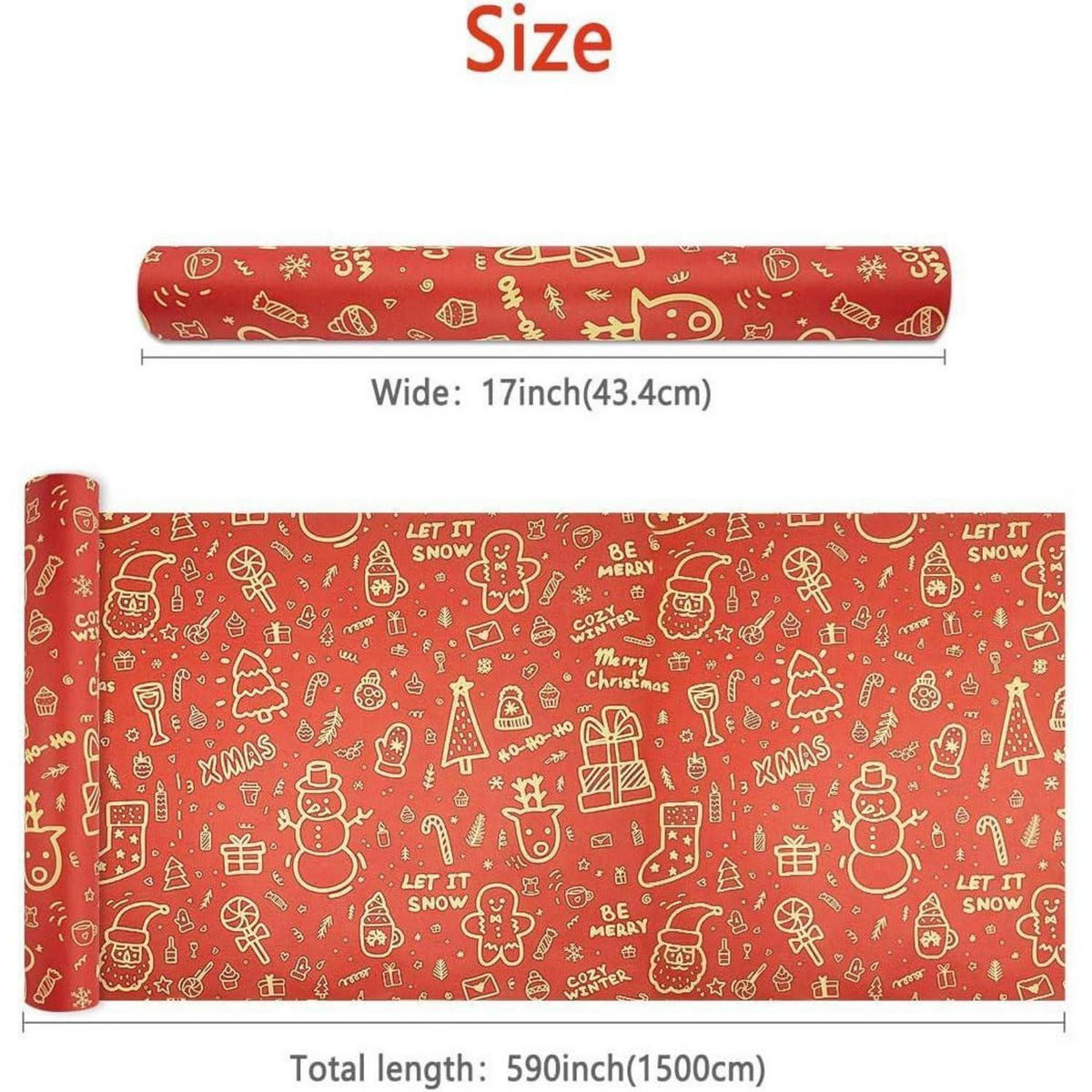 GESCHENKPAPIERROLLE Rot 43 cm x 15 m Kraftpapier Weihnachtsmuster - Rot, Papier (43/1/1500cm)