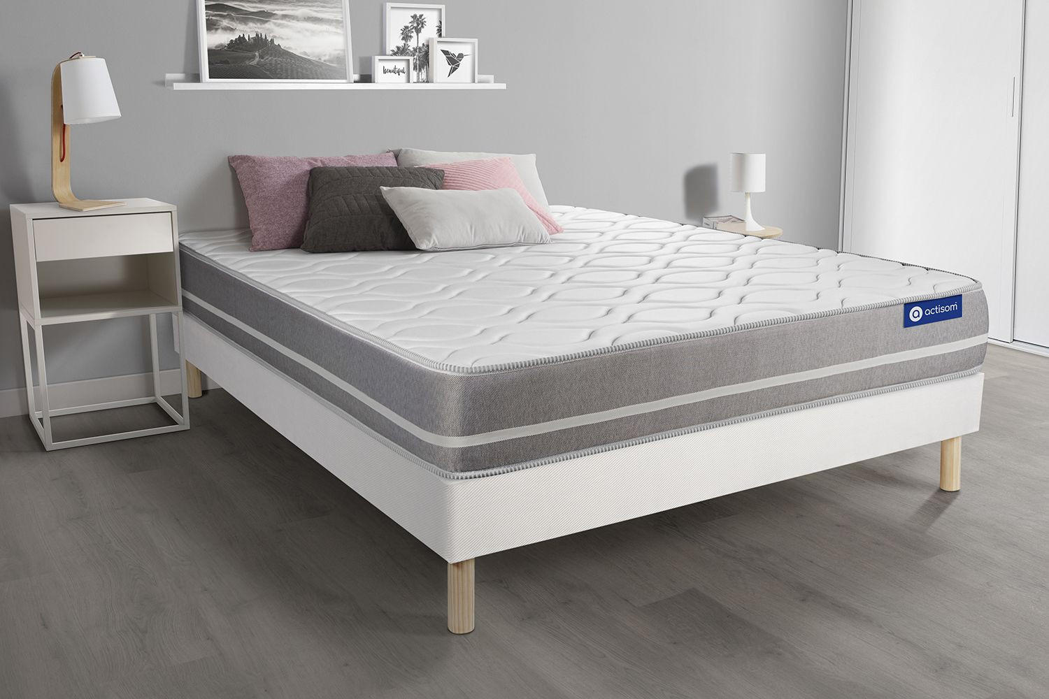 BETT Actimemo touch Memory-Schaum 140 x 210 cm h1 - Kit Bettgestell Weiß - Beige/Weiß, Holz (140/210cm) - ACTISOM