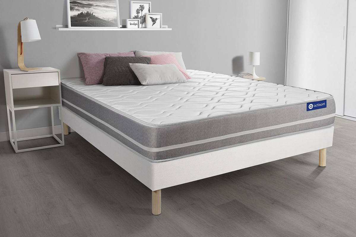 BETT Actimemo touch Memory-Schaum 130 x 210 cm h1 - Kit Bettgestell Weiß - Beige/Weiß, Holz (130/210cm) - ACTISOM