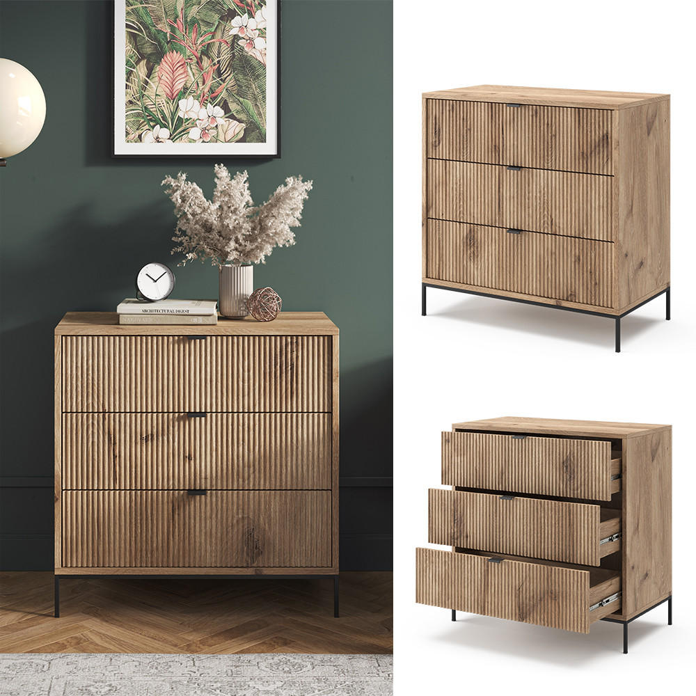 KOMMODE Eliza Viking Oak 80 x 81.2 cm mit 3 Schubladen - Eiche Wotan, Holzwerkstoff (42/81.2/80cm) - Vicco