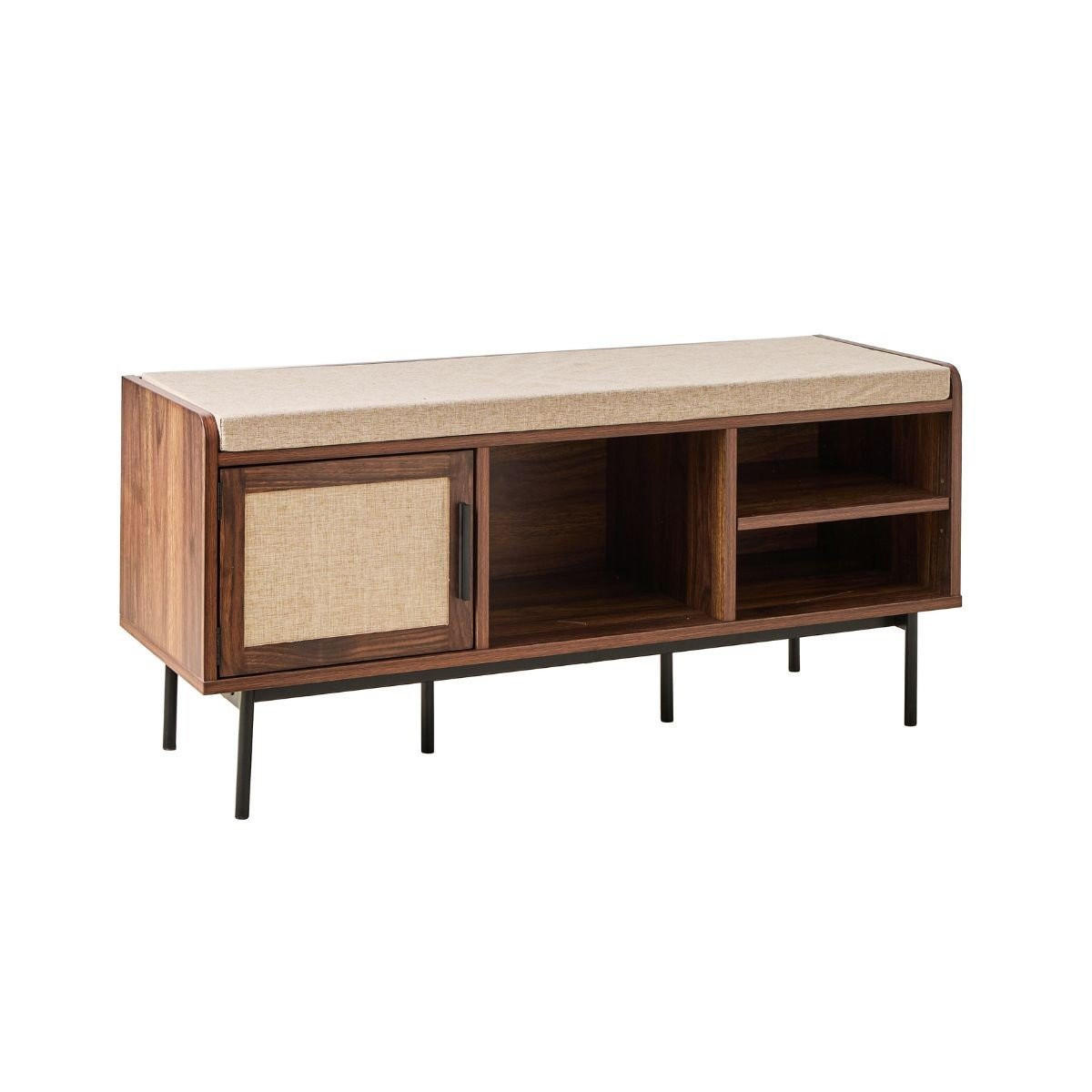 SCHUHBANK Nussbaumdekor 3 Fächer 1 Tür - jetson 100/35/45,5 cm - Nussbaumfarben, Holzwerkstoff (100/45.5/35cm) - Calicosy