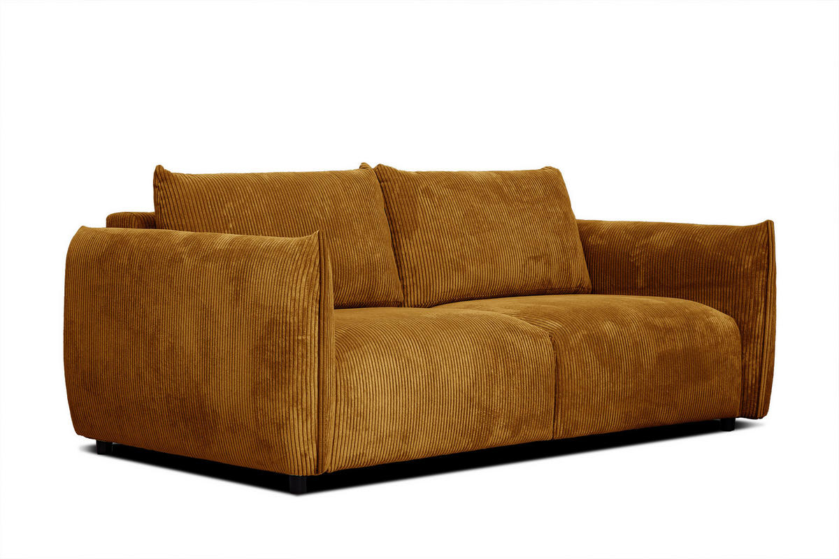 SOFA TAUER 3-Sitzer, honig - Dunkelgelb/Schwarz, Holzwerkstoff/Kunststoff (112/84/206cm) - Courtois Laville