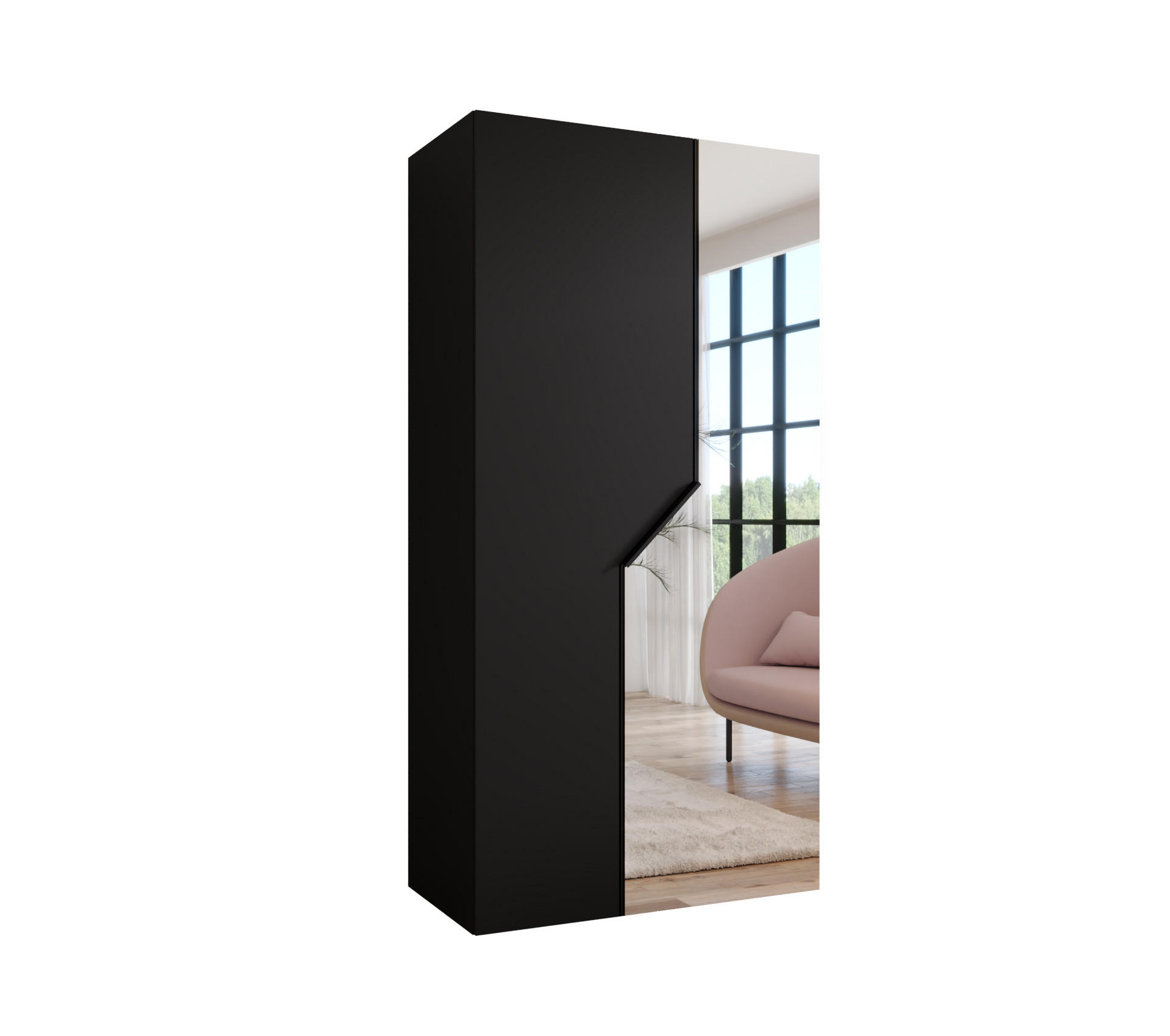 Abiks Möbel Drehtürenschrank Schwarz, Schwarz 100x202x52 cm