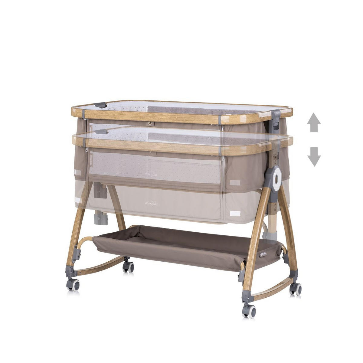 BEISTELLBETT Charisma braun 84 x 49 cm, Wiegenfunktion, höhenverstellbar, Anti-Reflux, Moskitonetz - Braun, Metall (49/84cm) - Chipolino