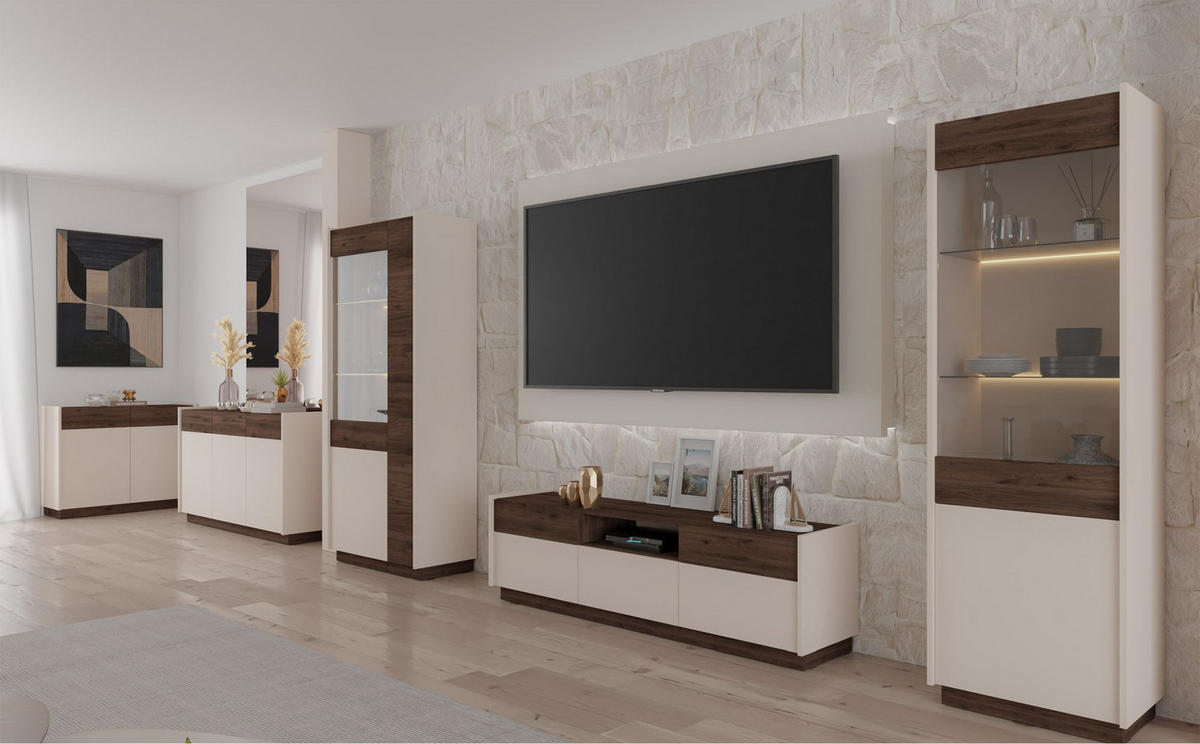 VITRINE Kobbe Beige / Nussbaum 60 cm - Beige, Holzwerkstoff (60/190/40cm) - Selsey