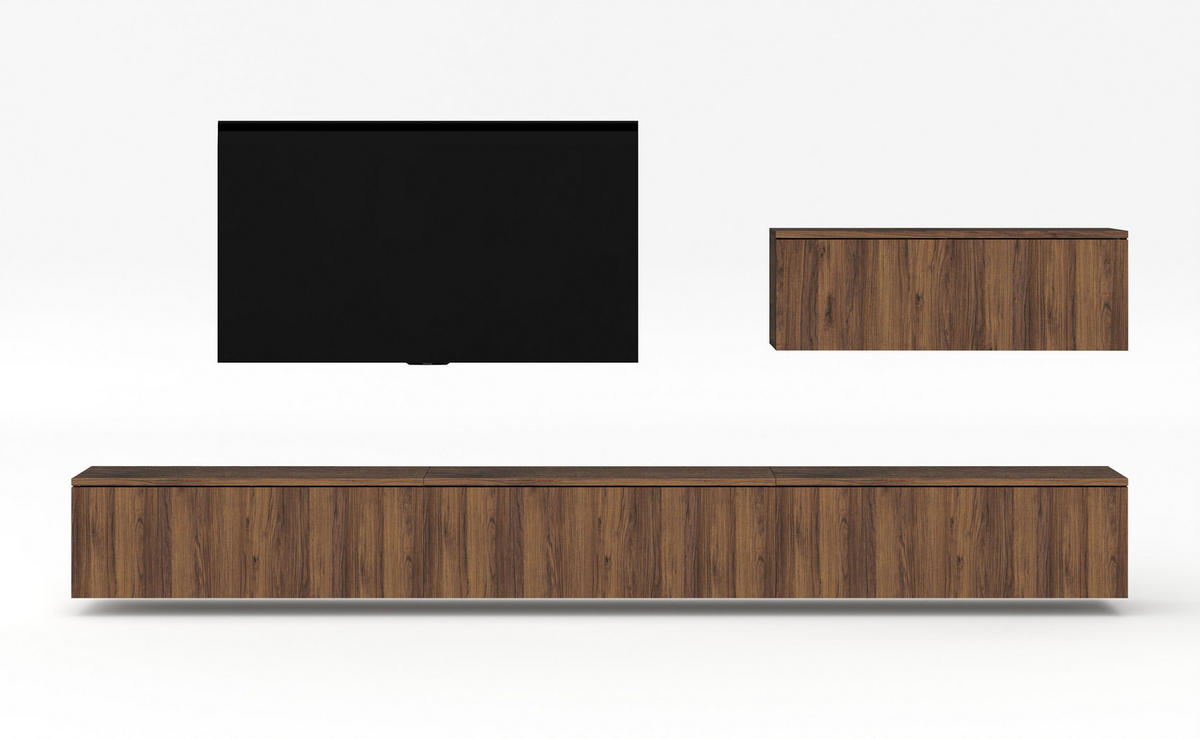 WOHNWAND Loriano IV Nussbaum Warmia 300/68/32 cm Anbauwand - Nussbaumfarben, Holzwerkstoff (300/68/32cm) - AX Living