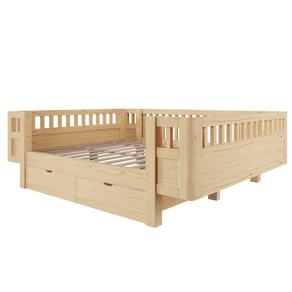 KINDERBETT 140/200 cm in Holzfarben mit 2 Schubladen Massivholz Skandi-Design - Naturfarben, Holzwerkstoff (140/200cm) - STILVORA