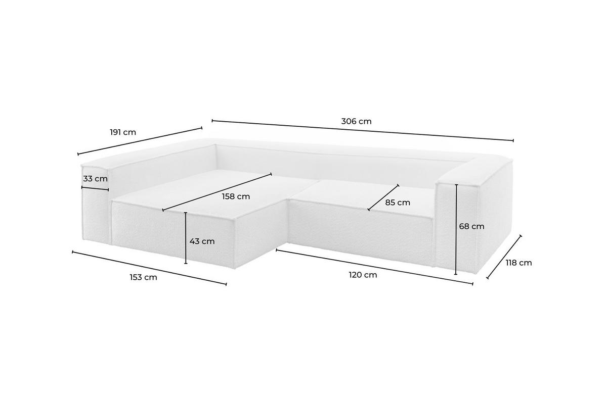 ECKSOFA CARMO Weiß Flachgewebe - Schwarz/Weiß, Kunststoff/Textil (306/191cm) - KAWOLA