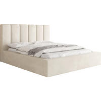 POLSTERBETT Amira mit Bettkasten, Creme Samt 120x200 cm - Beige/Birkefarben, Holz/Holzwerkstoff (120/200cm) - WFL GROUP