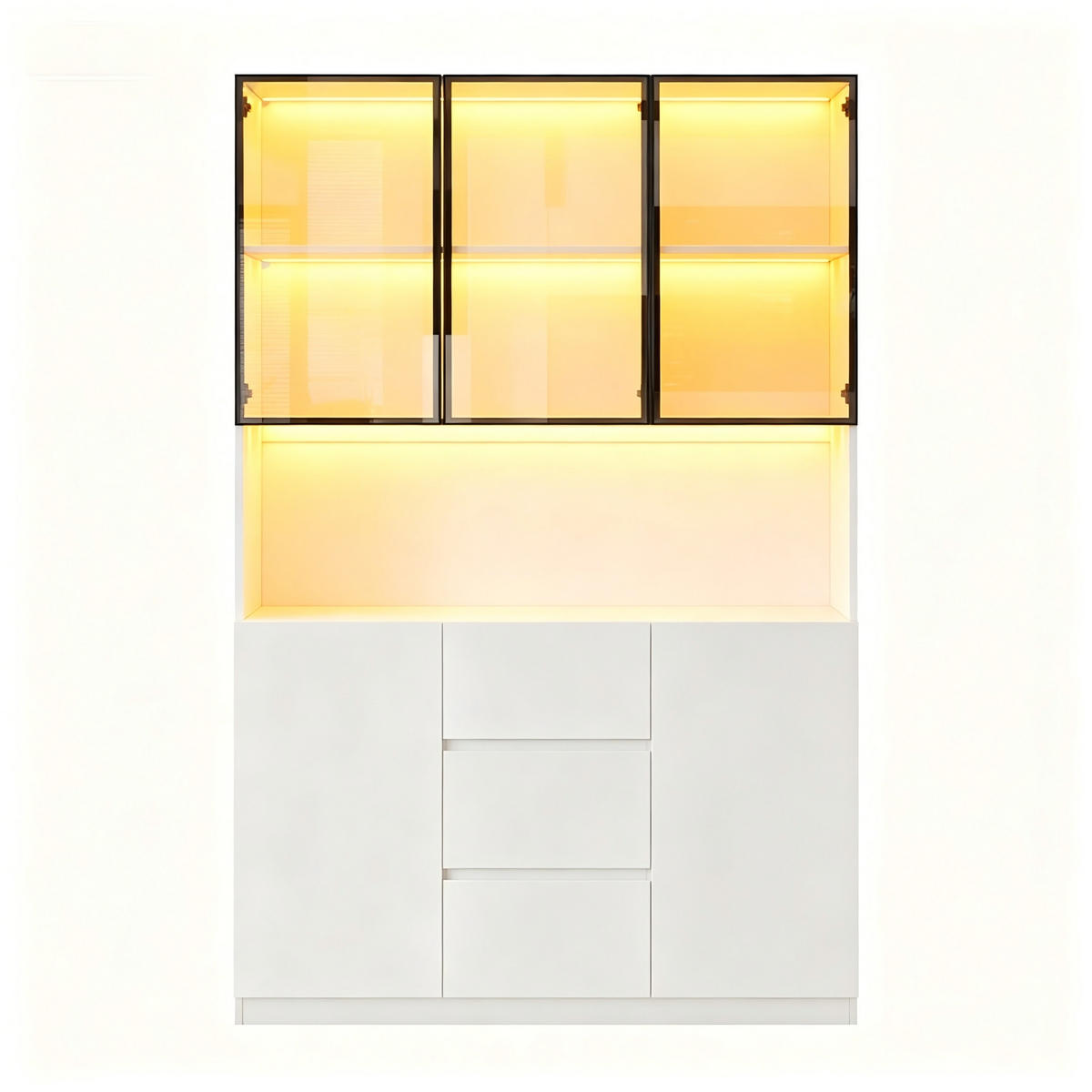 VITRINE LED 200cm 3 Schubladen 2 Türen Weiß - Weiß, Holzwerkstoff (120/200/40cm) - FLIEKS