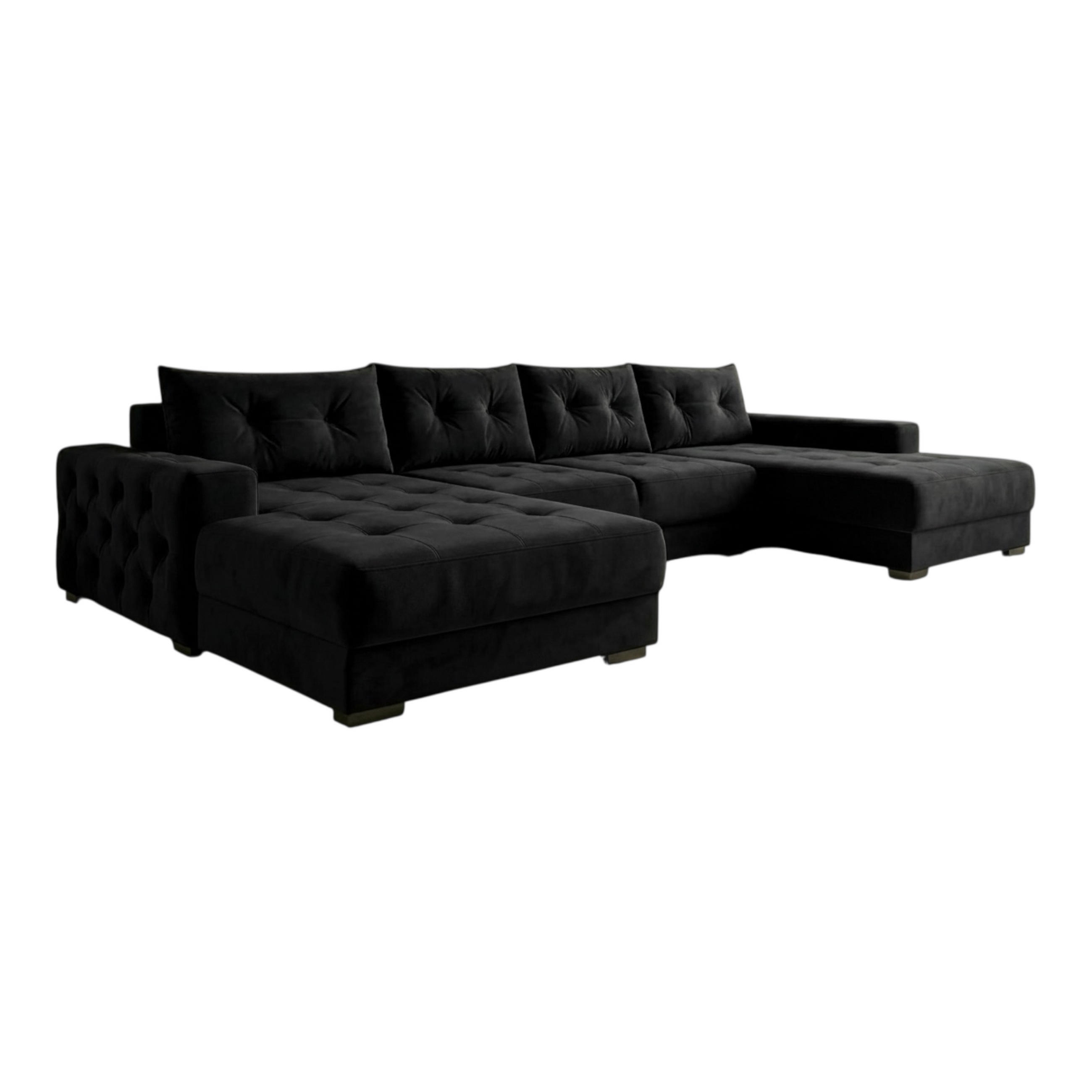 ECKSOFA MODENA 320 cm x 185 cm – Stoff: VELUTTO Schwarz 20 Farbe: Schwarz - Schwarz, Textil (320/185cm) - A&J MöbelLand