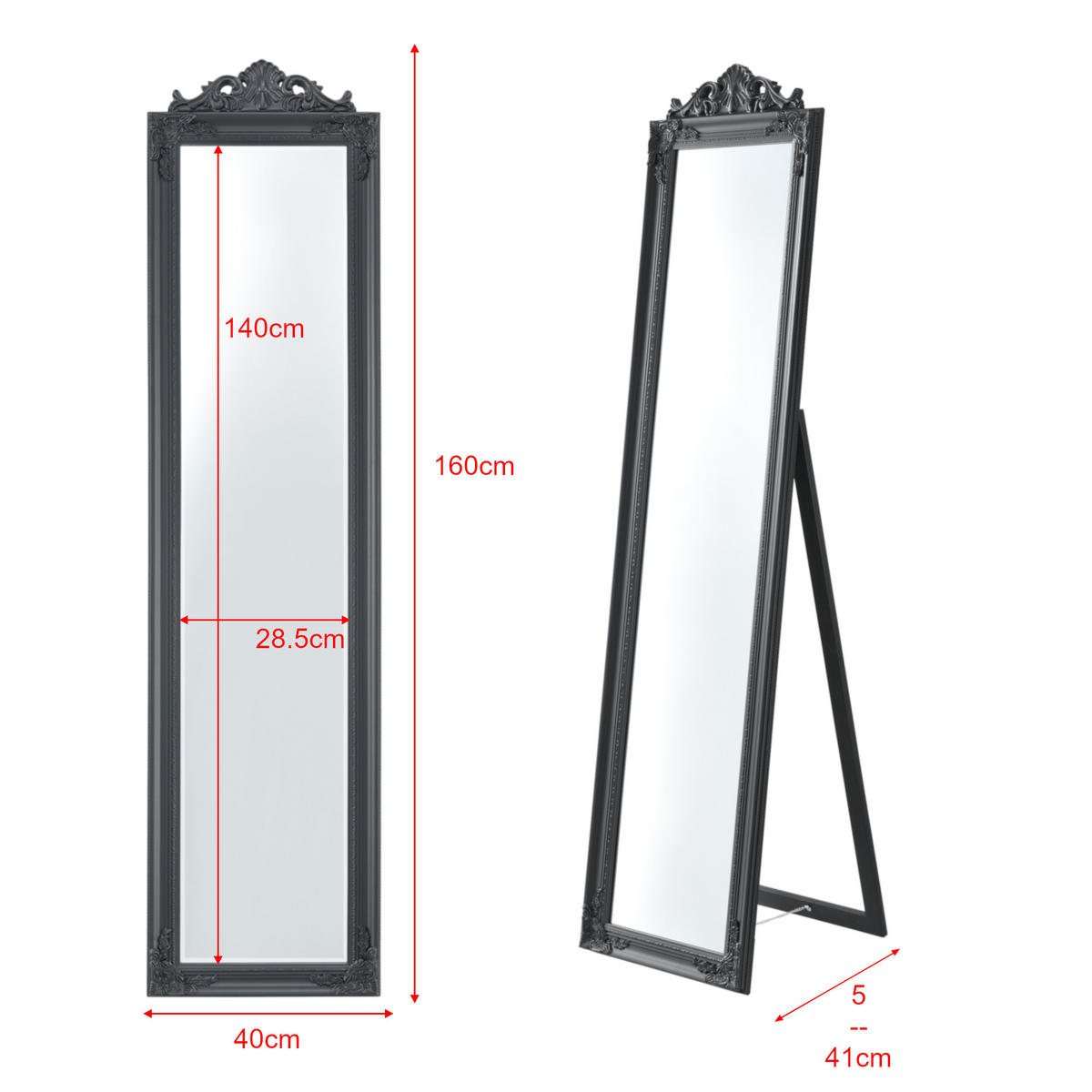 STANDSPIEGEL Arezzo - Dunkelgrau, Glas/Holz (28.5/160/140cm) - [en.casa]