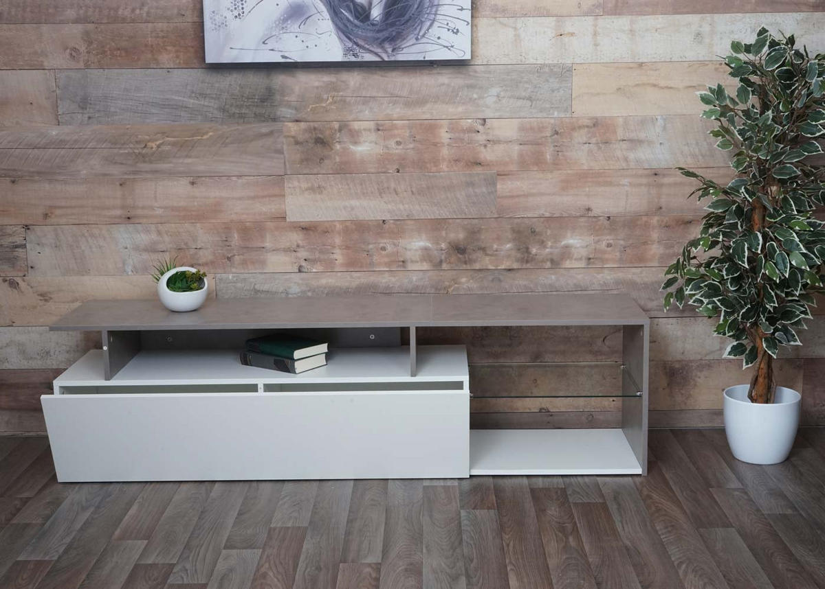 TV-RACK Beton Dekor, weiß - Weiß/Grau, Holz (170/47/40cm) - MCW